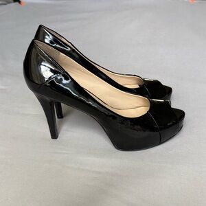 Nine West Black Patent Peep-Toe Heels